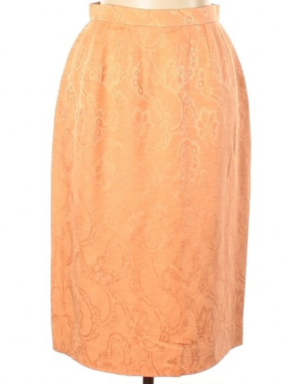 Silk Linen Vintage Tangerine Orange Brocade Pencil Skirt Carlisle 80s Designer